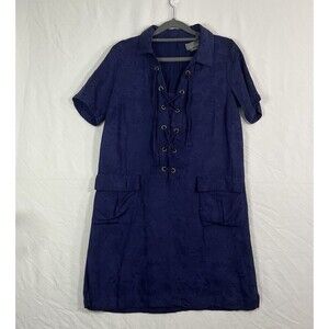 Anthropologie Finley Floral Jacquard Lace-Up Shirt Dress Navy Size 4‎
